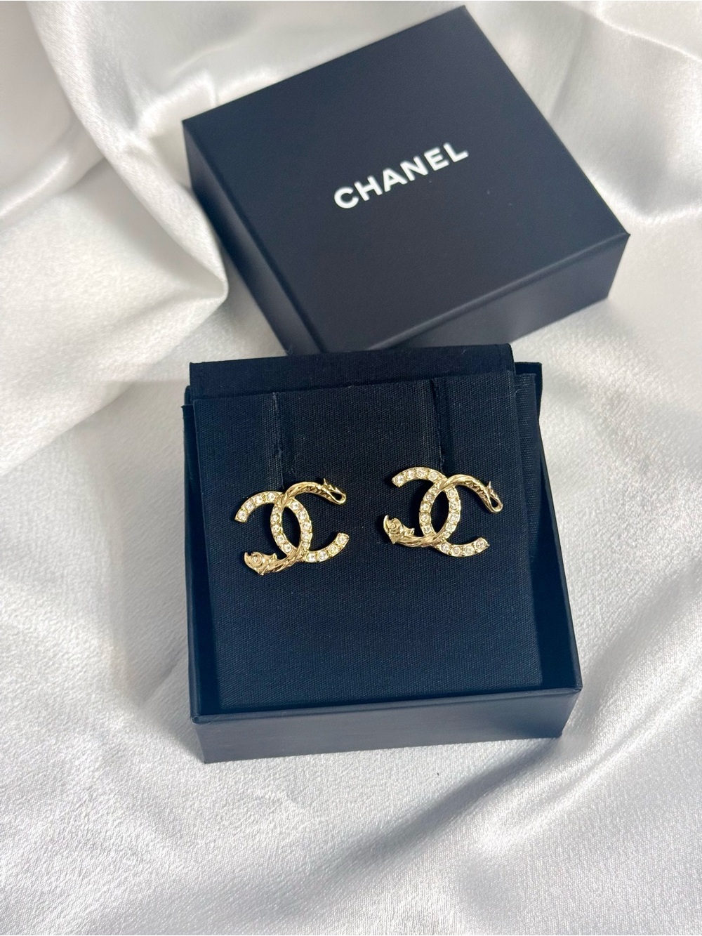 Chanel Gold Crystal CC Stud Earrings